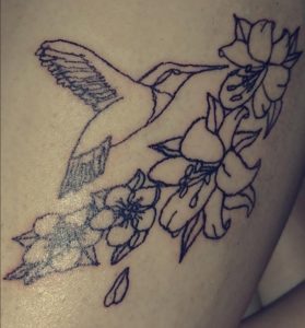 Humming Bird and Flowers Tattoo