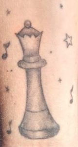 Queen Chess Piece Tattoo with Music Notes