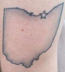 Ohio with star on Cleveland tattoo
