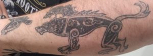 Wolf with two ravens tattoo