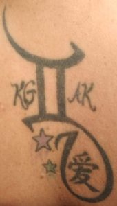 Gemini kanji initials tattoo