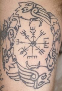 Norse Compass surrounded by Odin's Wolves Freki and Geri and Odin's Ravens Huginn and Muninn